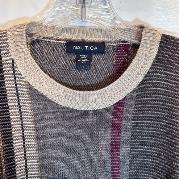 Náutica Sweater Men's Sz XL Wool Blend Burgandy Gray Vacation Sailing Old Money - Picture 4 of 8